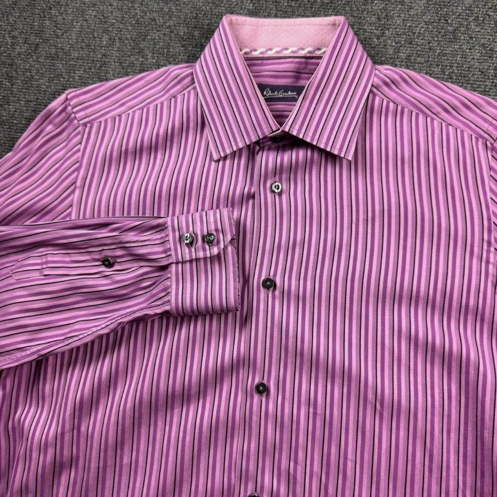 Robert Graham Purple Striped Dress Shirt Men's 38/15 Long Sleeve Button Up